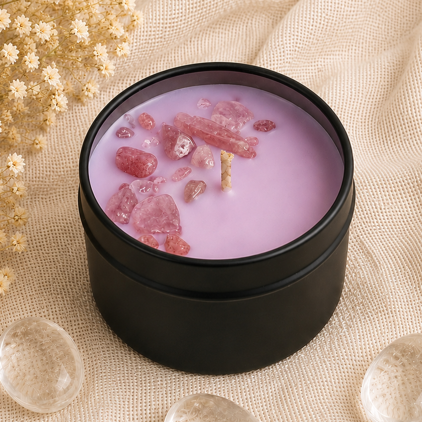 Desert Rose, Geranium & Rose Mini Crystal Candle