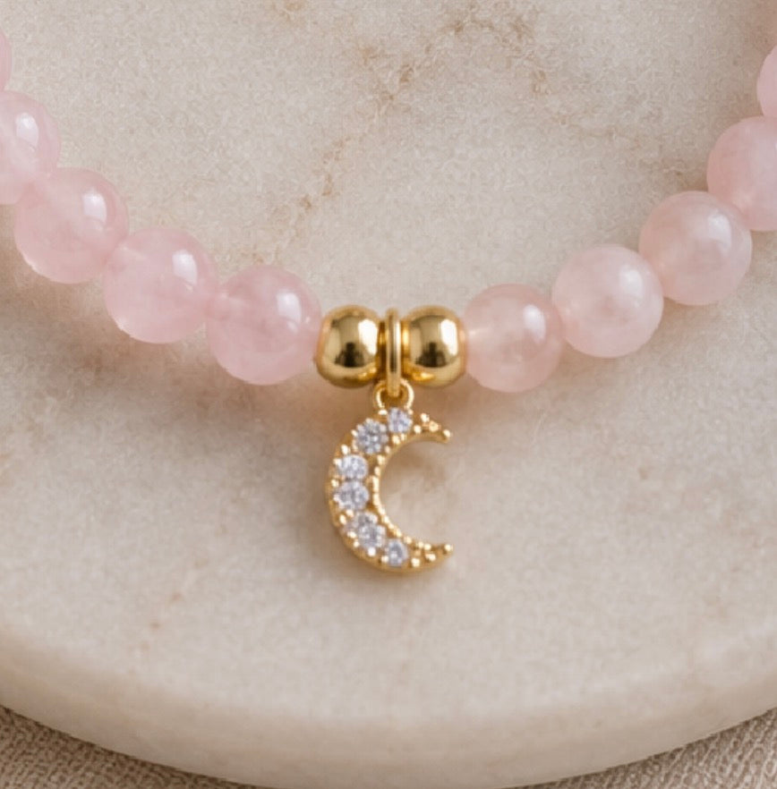 Rose Quartz Crescent Moon Bracelet