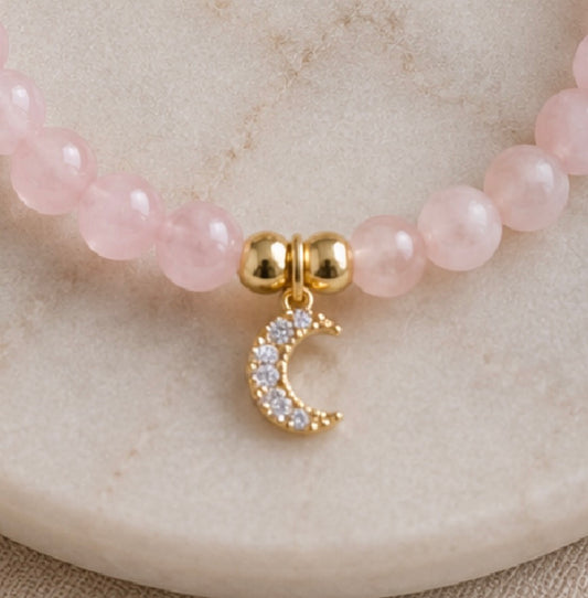 Rose Quartz Crescent Moon Bracelet