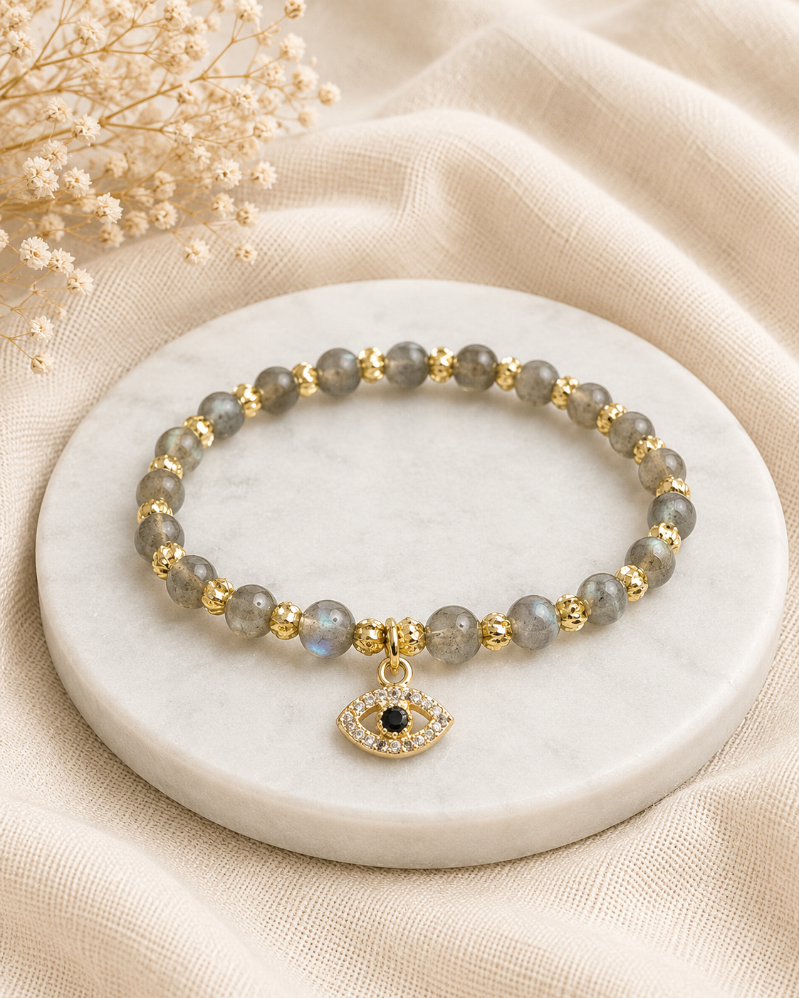 Moonstone Evil Eye Charm Bracelet