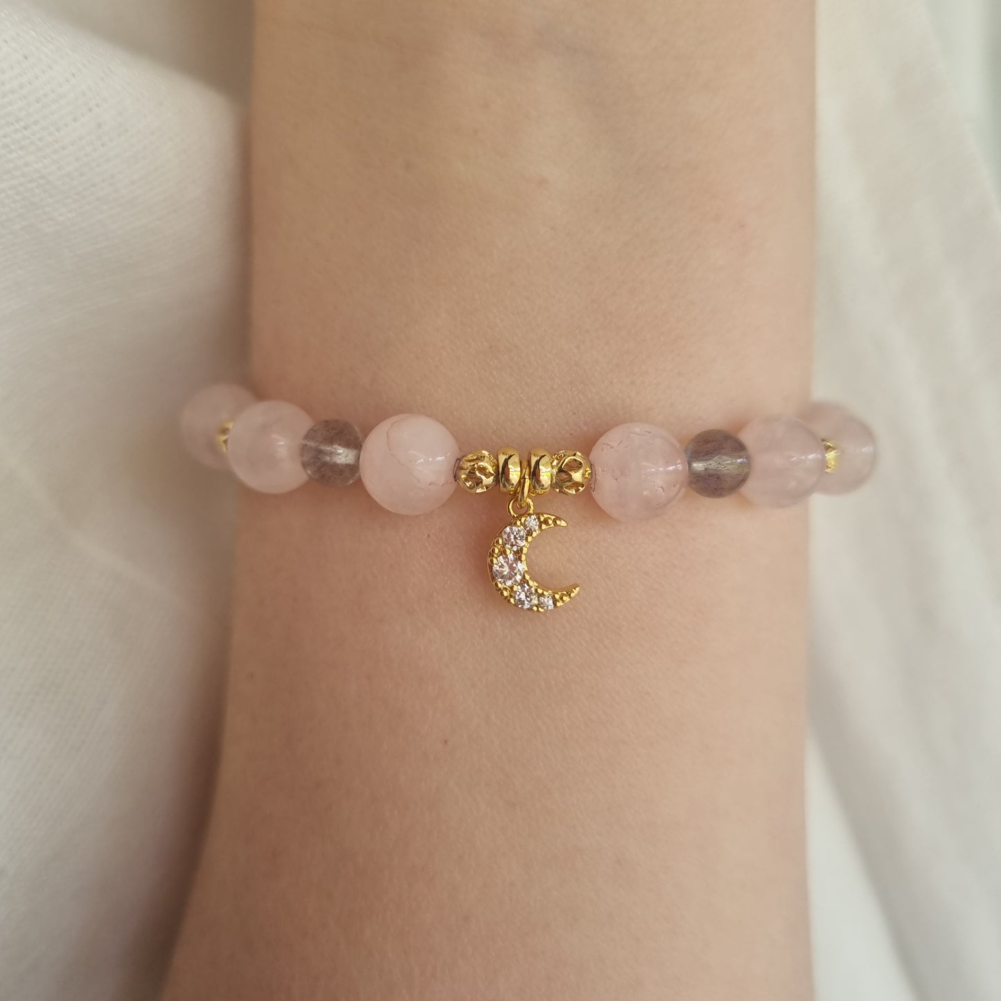 Rose Quartz & Moonstone Charm Bracelet