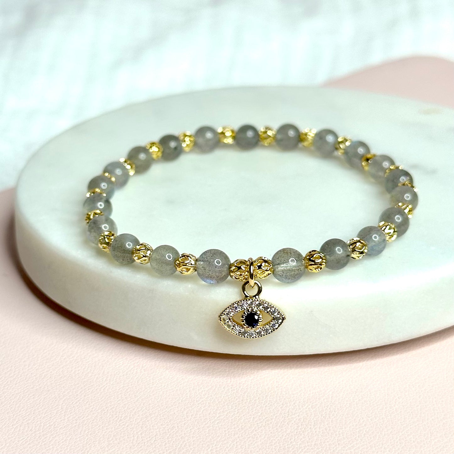 Moonstone Evil Eye Charm Bracelet
