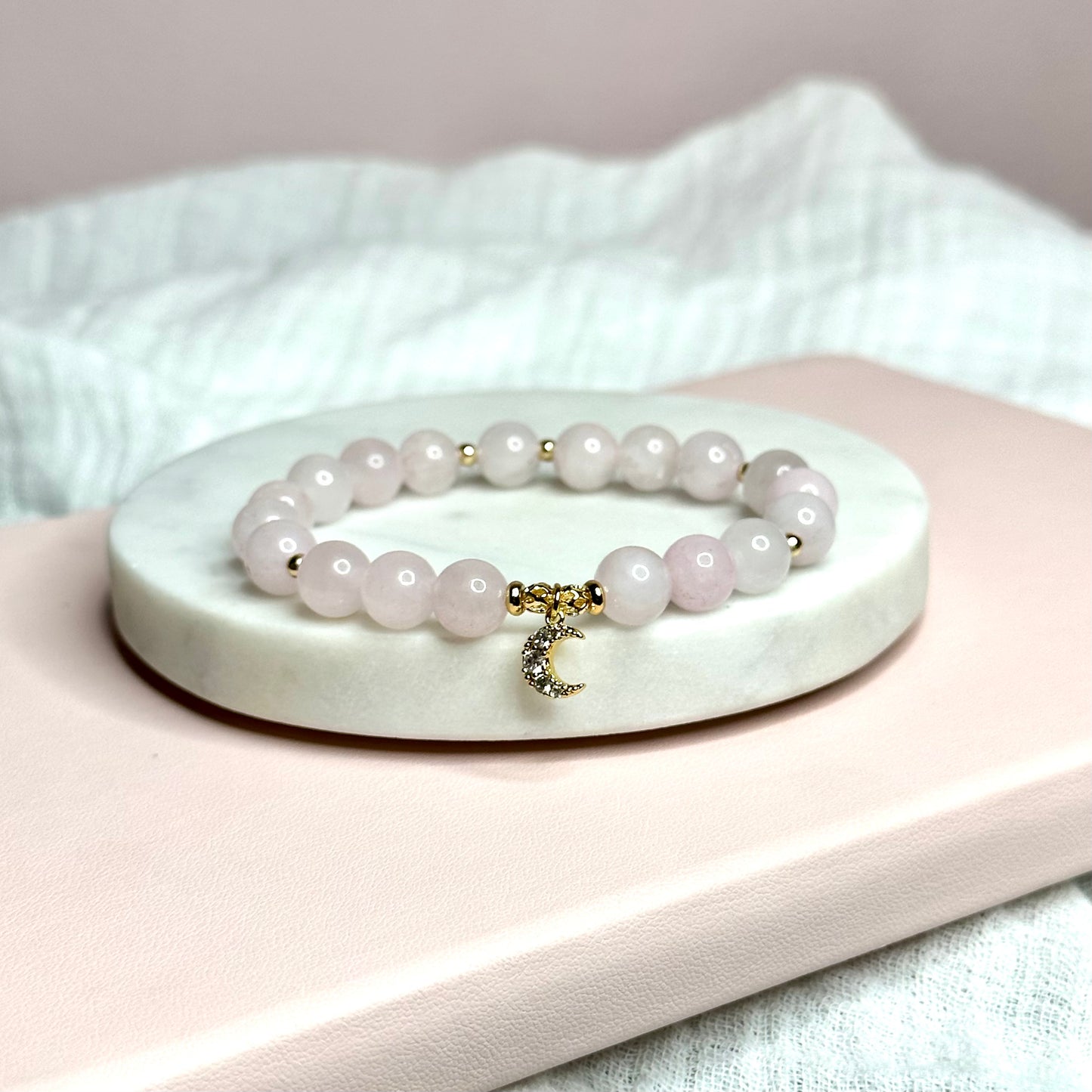 Rose Quartz Moon Charm Bracelet