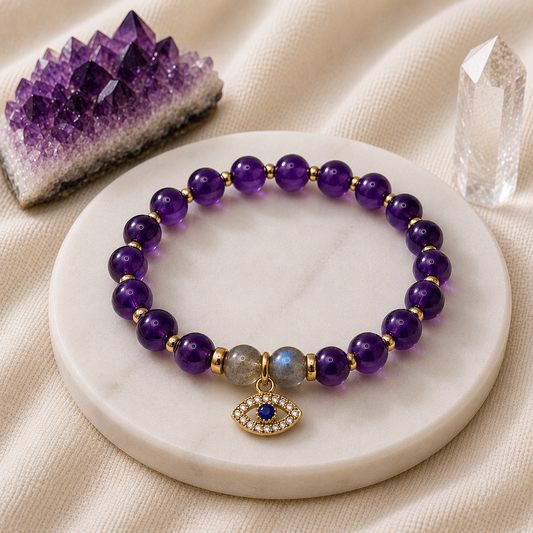 Amethyst Evil Eye Charm Bracelet