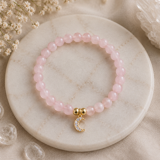 Rose Quartz Crescent Moon Bracelet