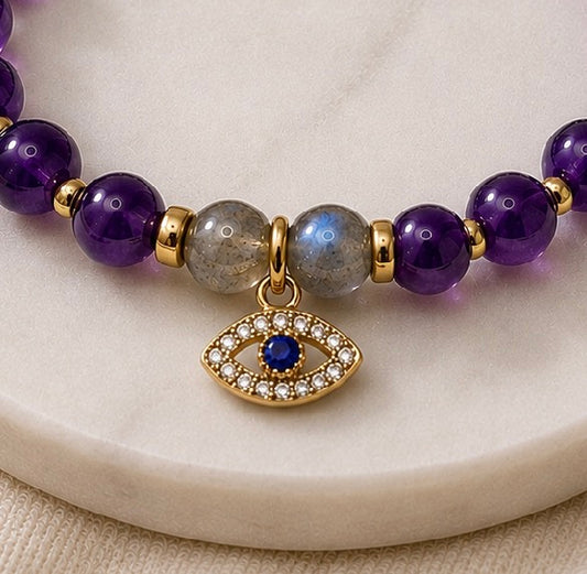 Amethyst Evil Eye Charm Bracelet