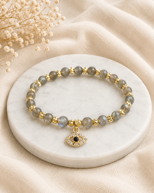 Moonstone Evil Eye Charm Bracelet