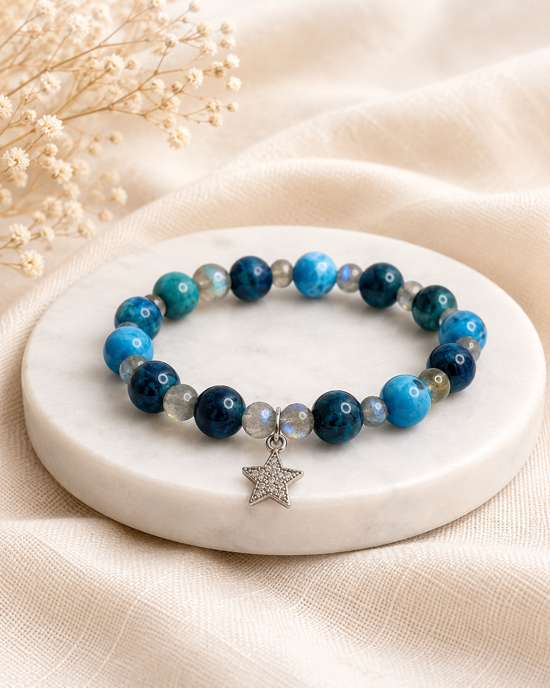 Apatite & Moonstone Star Charm Bracelet