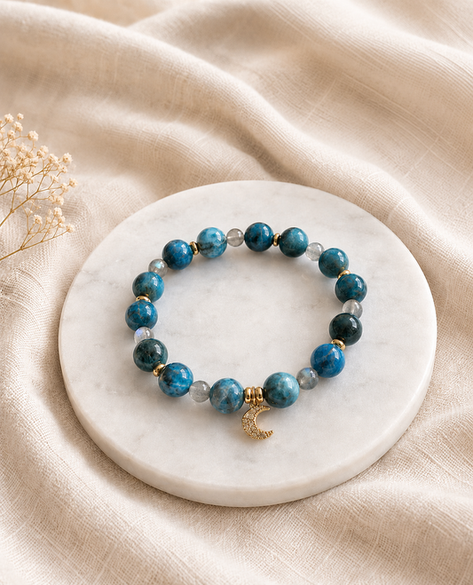 Moonstone & Apatite Moon Charm Bracelet