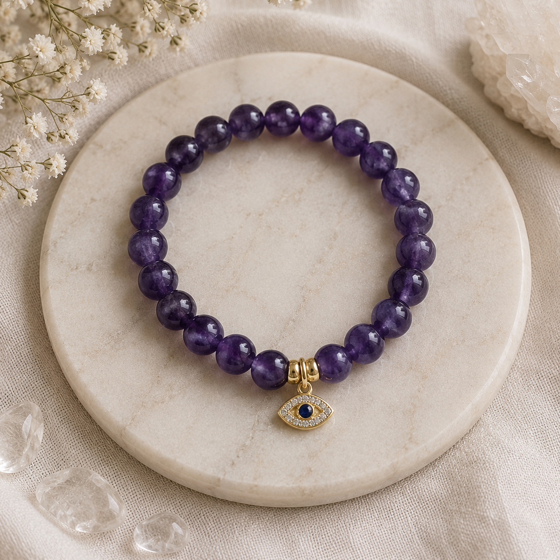 Amethyst Protection Evil Eye Bracelet