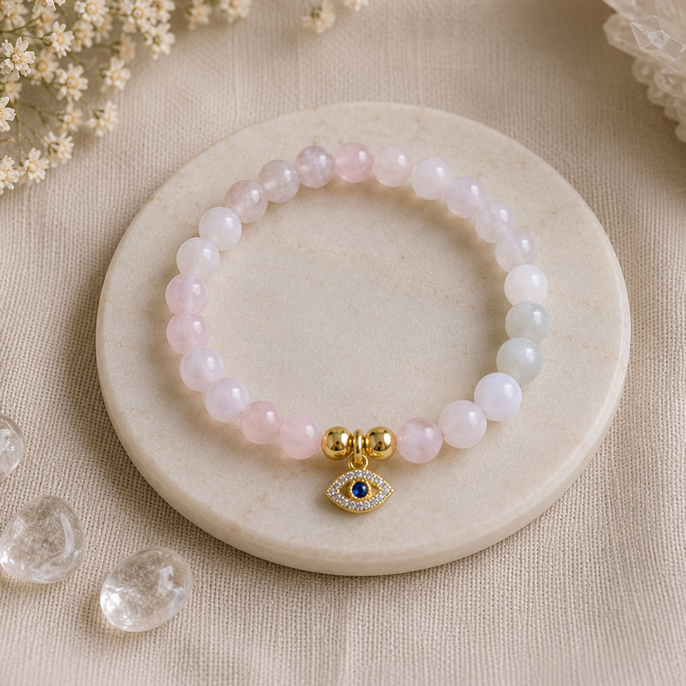 Rose Quartz, Protection Evil eye Bracelet