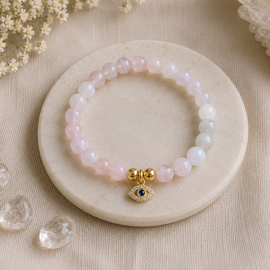 Rose Quartz, Protection Evil eye Bracelet