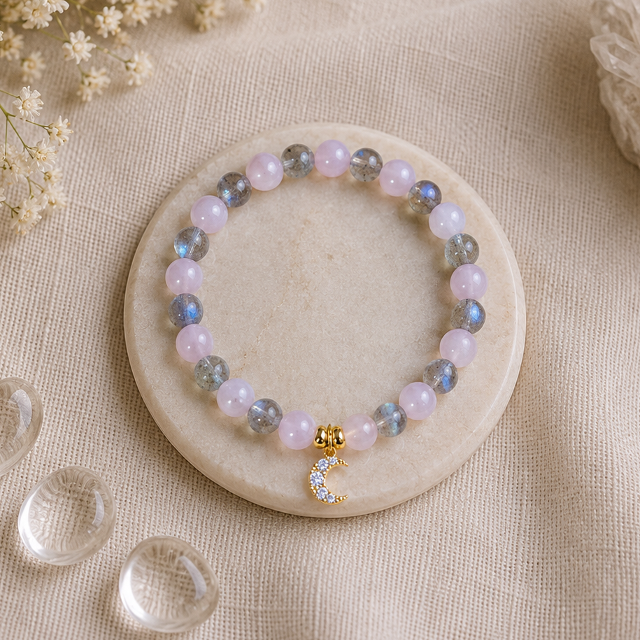 Rose Quartz & Moonstone Crystal Bracelet
