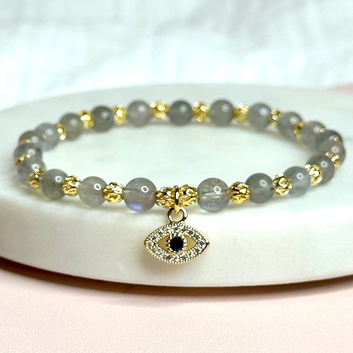 Moonstone Evil Eye Charm Bracelet