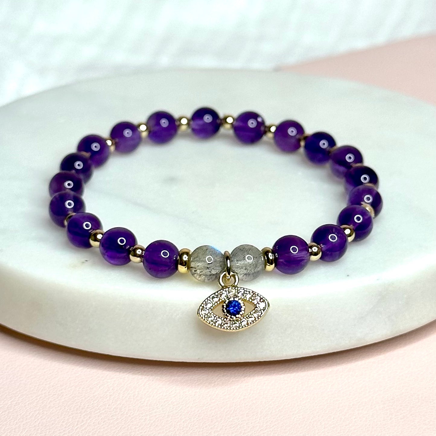 Amethyst Evil Eye Charm Bracelet