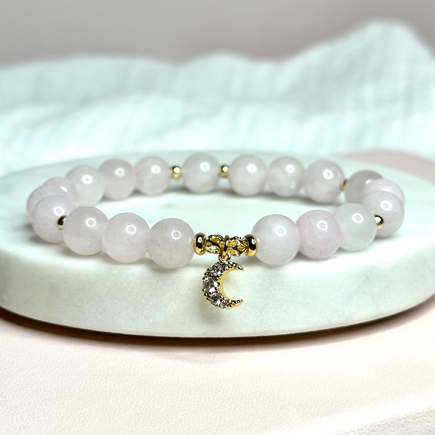 Rose Quartz Moon Charm Bracelet