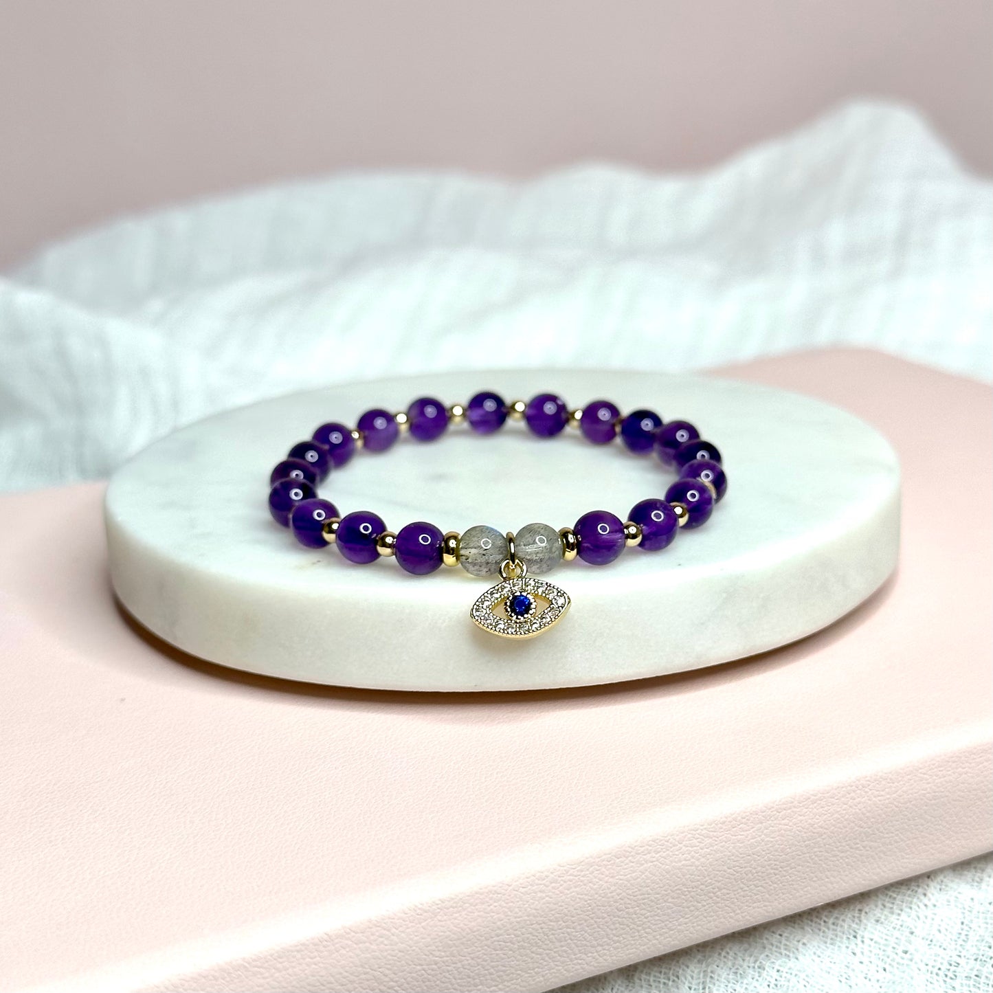 Amethyst Evil Eye Charm Bracelet