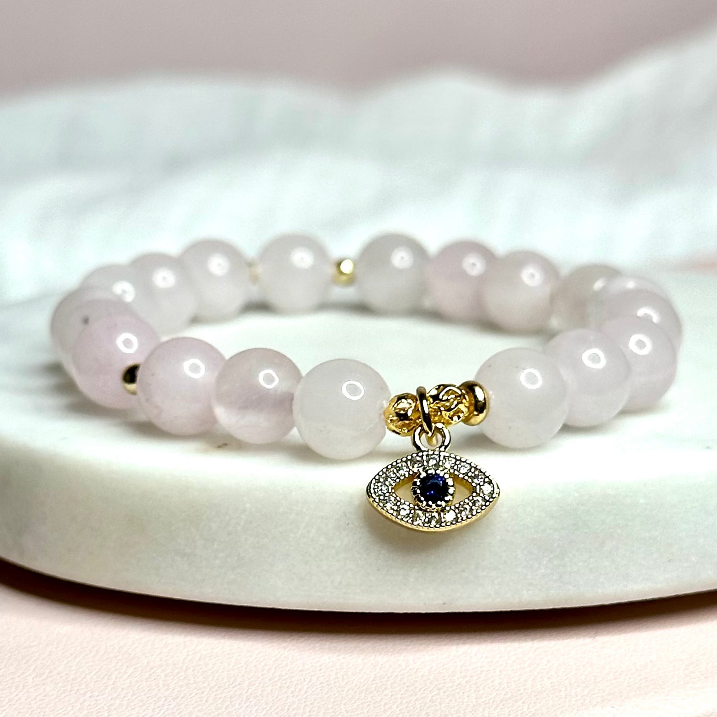 Rose Quartz Evil Eye Charm Bracelet